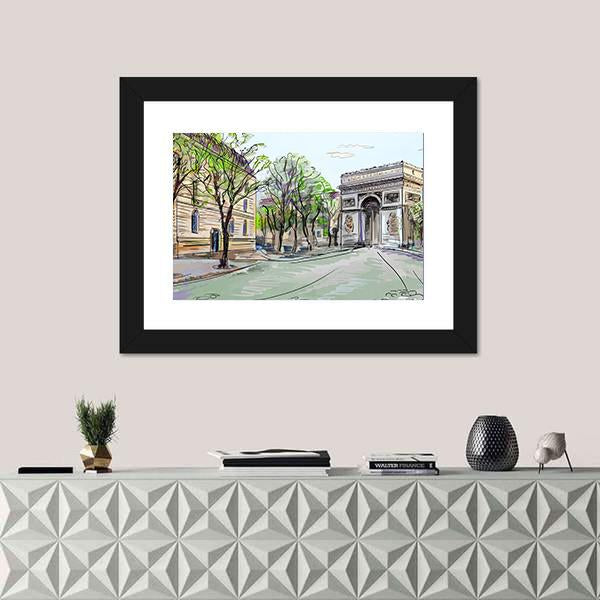 Street In Paris Canvas Wall Art-1 Piece-Framed Print-20" x 16"-Tiaracle