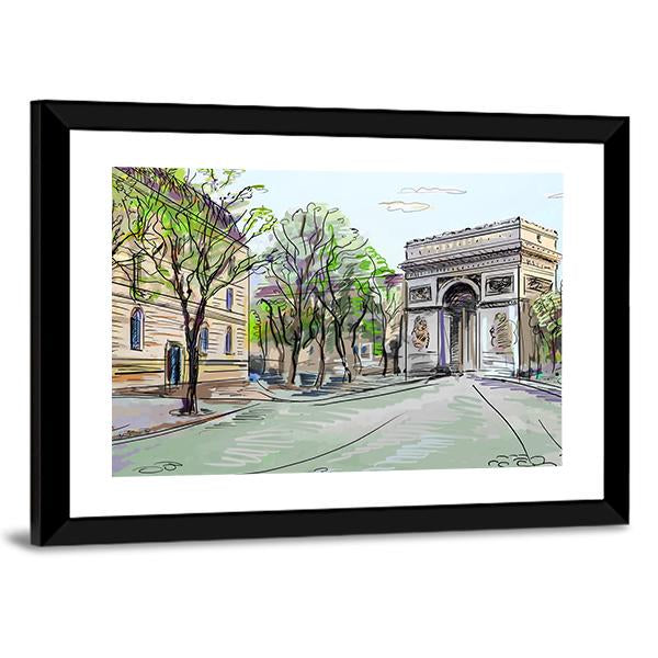 Street In Paris Canvas Wall Art-3 Horizontal-Gallery Wrap-25" x 16"-Tiaracle