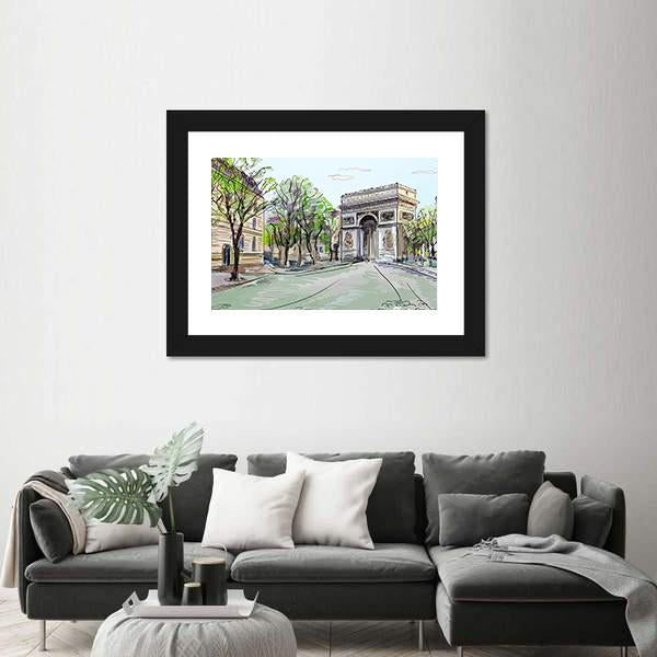 Street In Paris Canvas Wall Art-3 Horizontal-Gallery Wrap-25" x 16"-Tiaracle