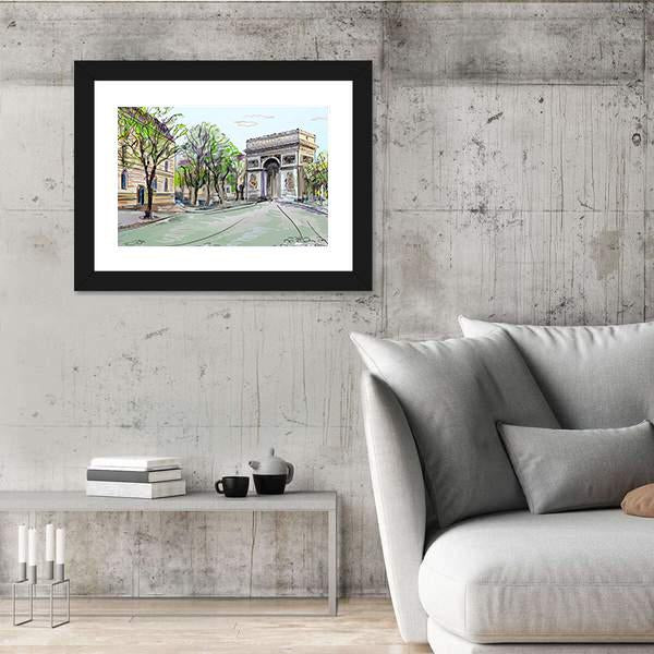 Street In Paris Canvas Wall Art-3 Horizontal-Gallery Wrap-25" x 16"-Tiaracle