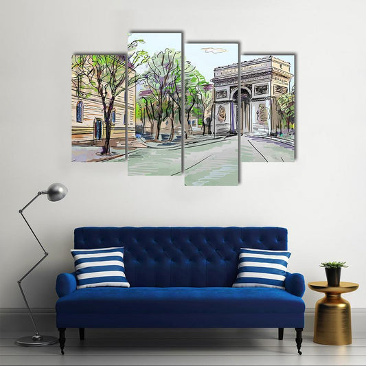 Street In Paris Canvas Wall Art-4 Pop-Gallery Wrap-50" x 32"-Tiaracle