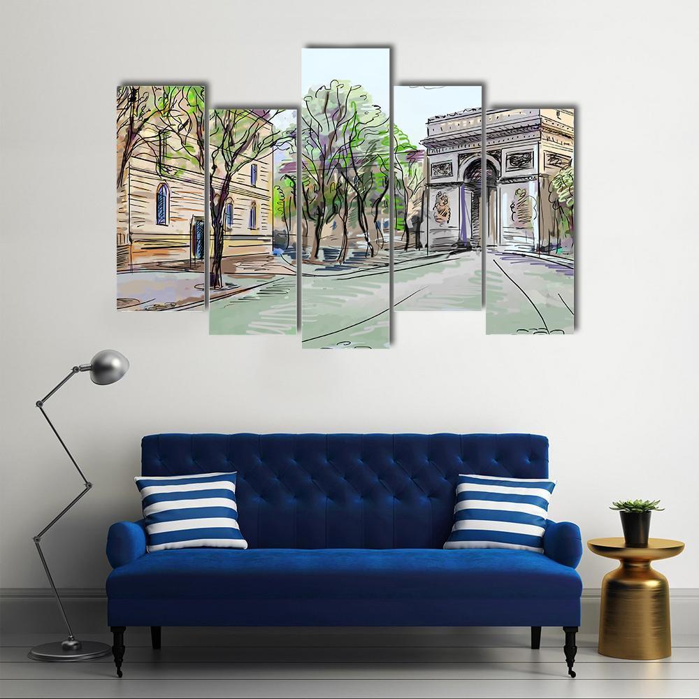 Street In Paris Canvas Wall Art-5 Pop-Gallery Wrap-47" x 32"-Tiaracle