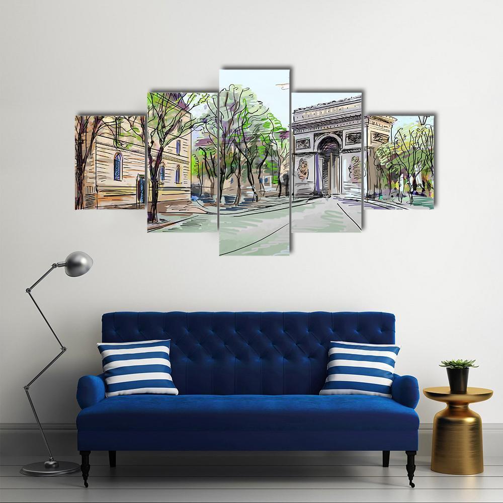 Street In Paris Canvas Wall Art-5 Star-Gallery Wrap-62" x 32"-Tiaracle