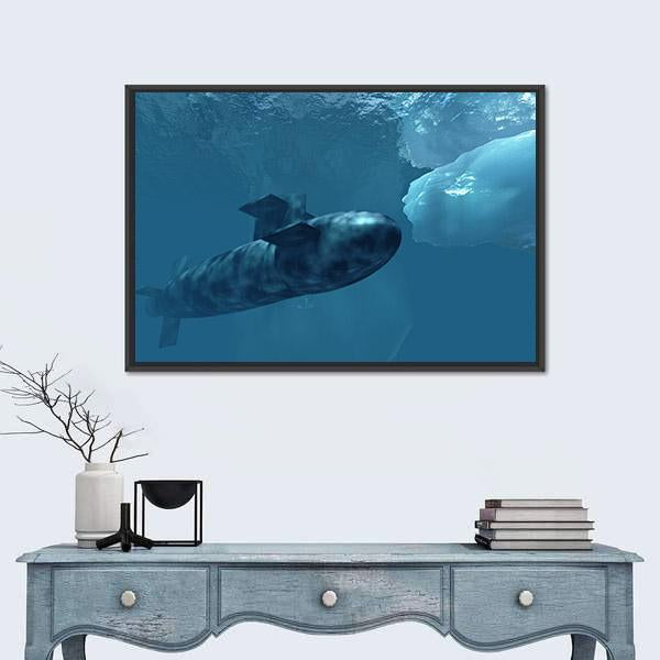 Submarine Beneath Polar Ice Canvas Wall Art-1 Piece-Floating Frame-24" x 16"-Tiaracle