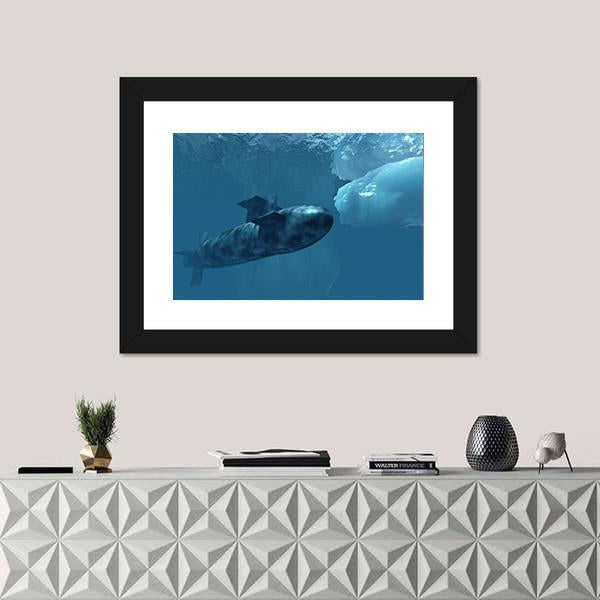 Submarine Beneath Polar Ice Canvas Wall Art-1 Piece-Framed Print-20" x 16"-Tiaracle