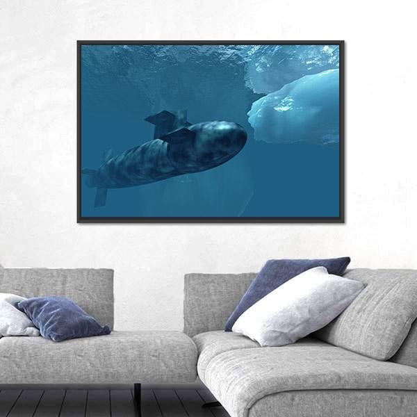 Submarine Beneath Polar Ice Canvas Wall Art-3 Horizontal-Gallery Wrap-25" x 16"-Tiaracle