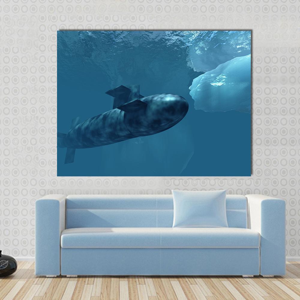 Submarine Beneath Polar Ice Canvas Wall Art-1 Piece-Gallery Wrap-48" x 32"-Tiaracle