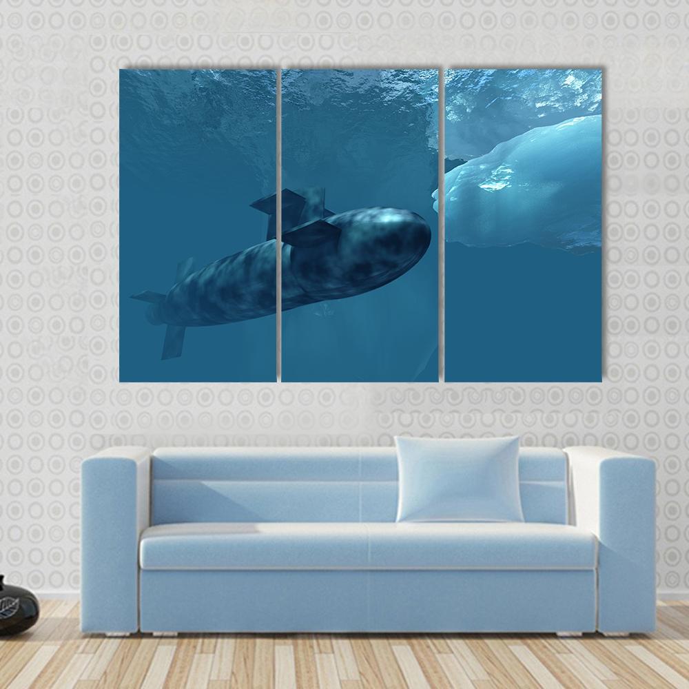 Submarine Beneath Polar Ice Canvas Wall Art-3 Horizontal-Gallery Wrap-37" x 24"-Tiaracle