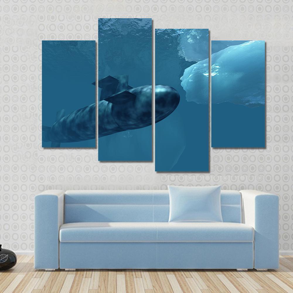 Submarine Beneath Polar Ice Canvas Wall Art-4 Pop-Gallery Wrap-50" x 32"-Tiaracle