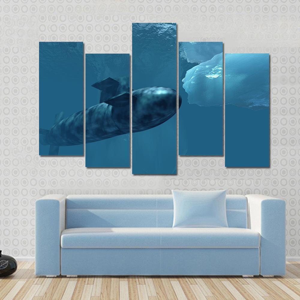 Submarine Beneath Polar Ice Canvas Wall Art-5 Pop-Gallery Wrap-47" x 32"-Tiaracle