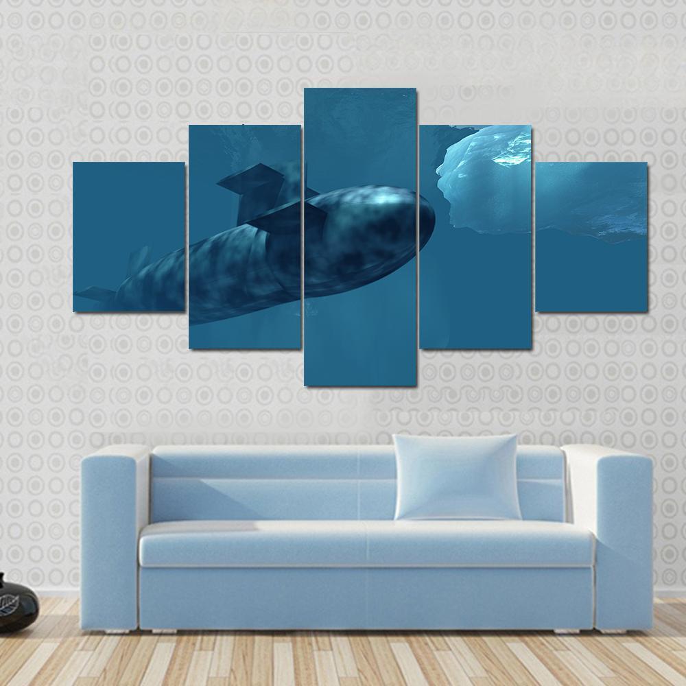 Submarine Beneath Polar Ice Canvas Wall Art-5 Star-Gallery Wrap-62" x 32"-Tiaracle