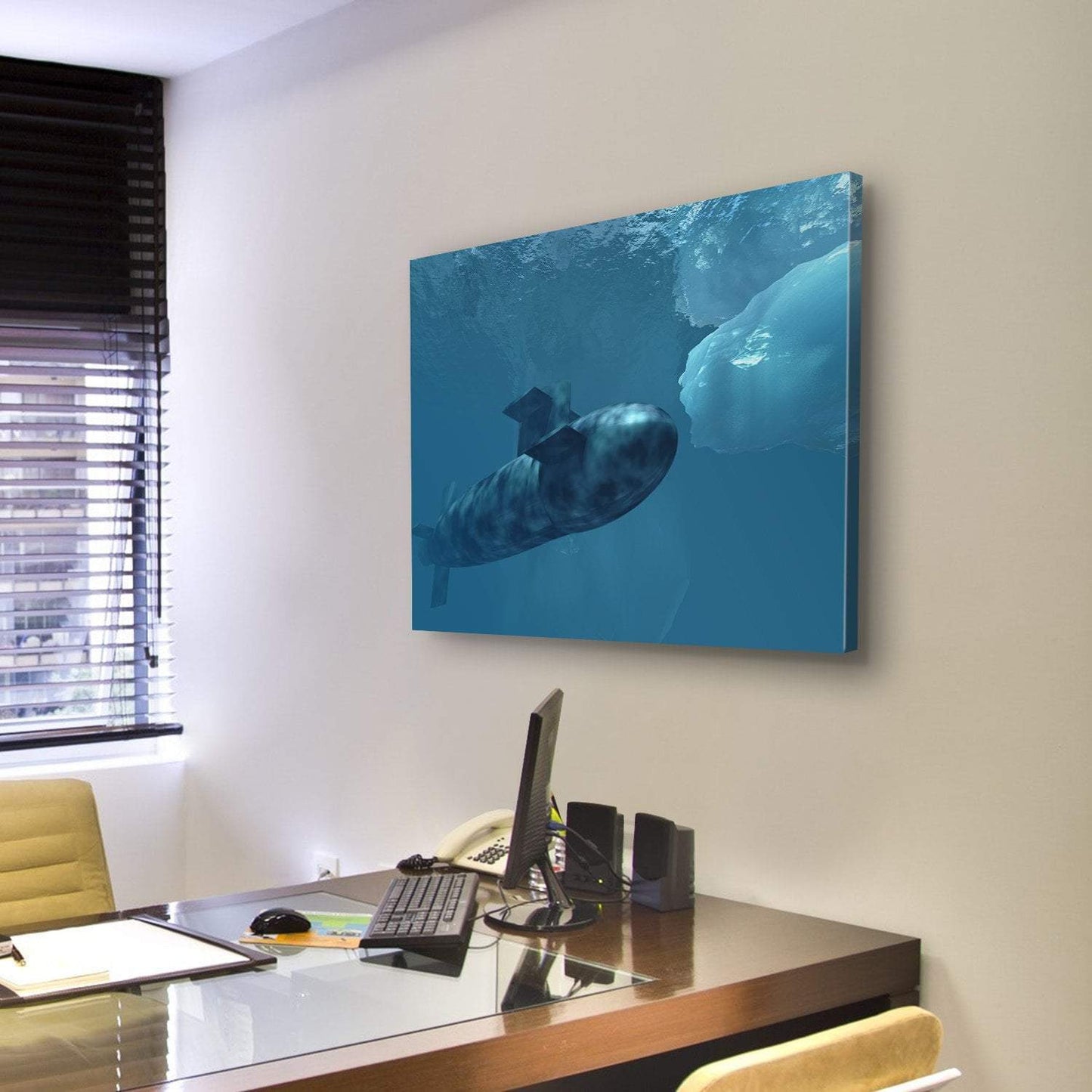 Submarine Beneath Polar Ice Canvas Wall Art-3 Horizontal-Gallery Wrap-25" x 16"-Tiaracle