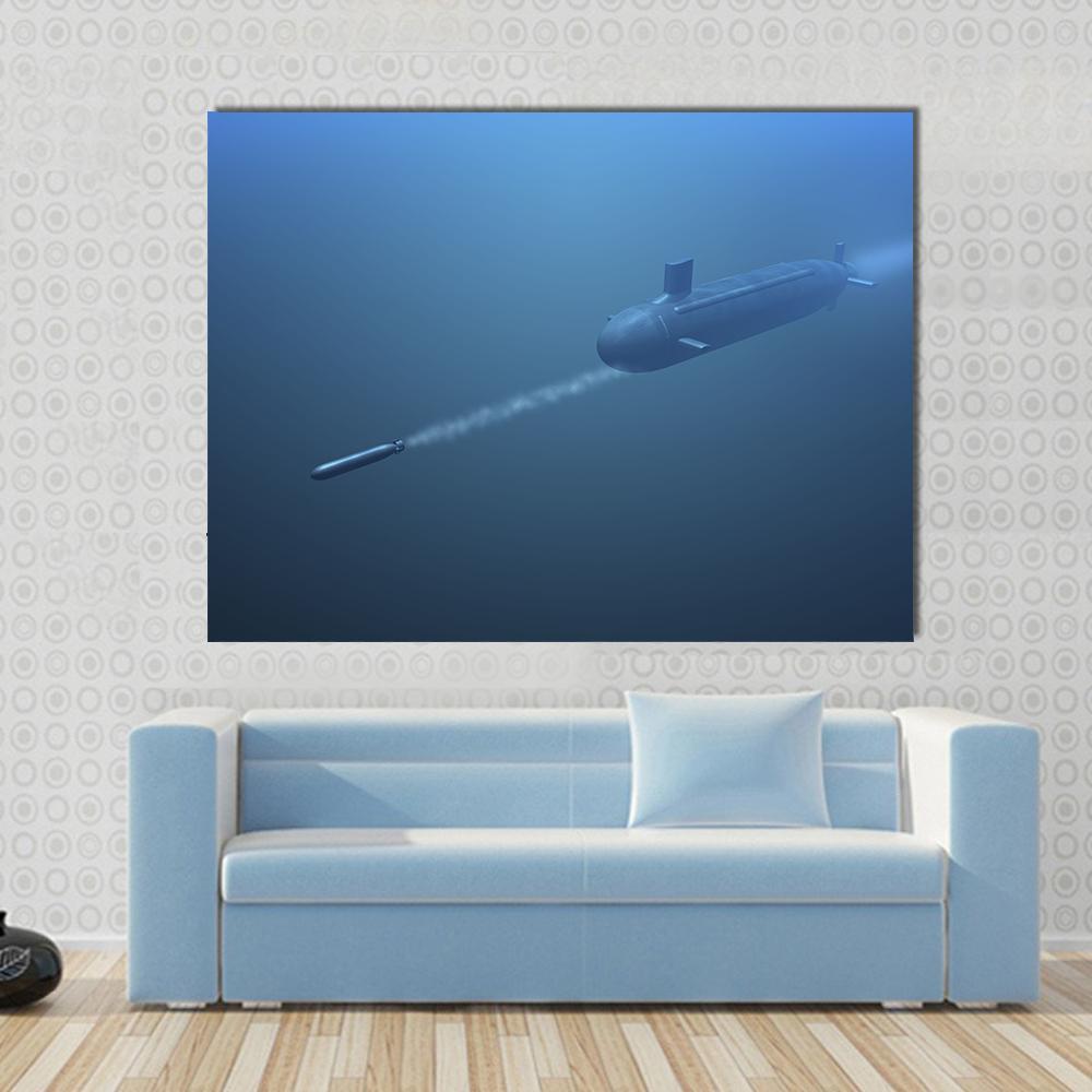 Submarine Shooting Missle Side View Canvas Wall Art-1 Piece-Gallery Wrap-48" x 32"-Tiaracle