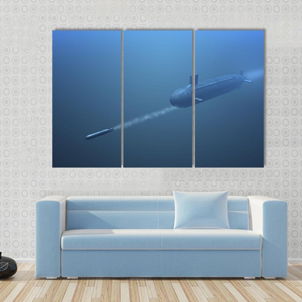 Submarine Shooting Missle Side View Canvas Wall Art-3 Horizontal-Gallery Wrap-37" x 24"-Tiaracle