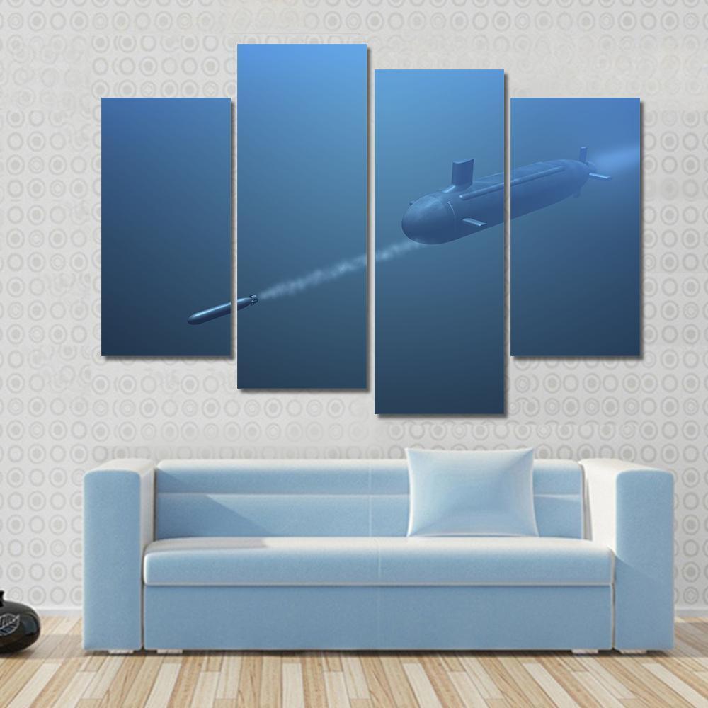 Submarine Shooting Missle Side View Canvas Wall Art-4 Pop-Gallery Wrap-50" x 32"-Tiaracle