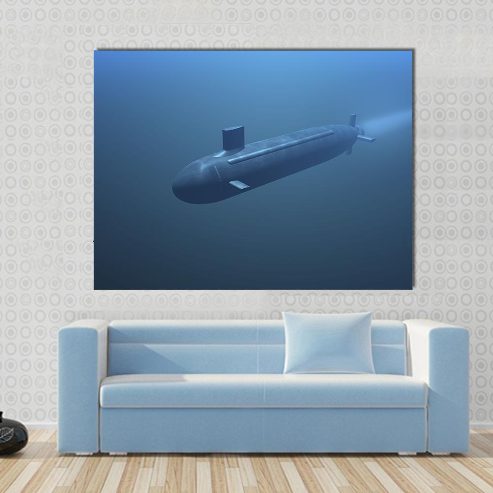 Submarine Under Water Front View Canvas Wall Art-1 Piece-Gallery Wrap-48" x 32"-Tiaracle