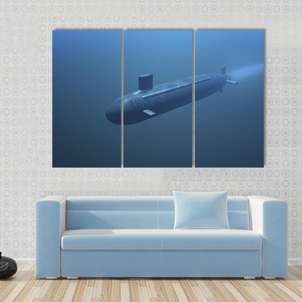 Submarine Under Water Front View Canvas Wall Art-3 Horizontal-Gallery Wrap-37" x 24"-Tiaracle