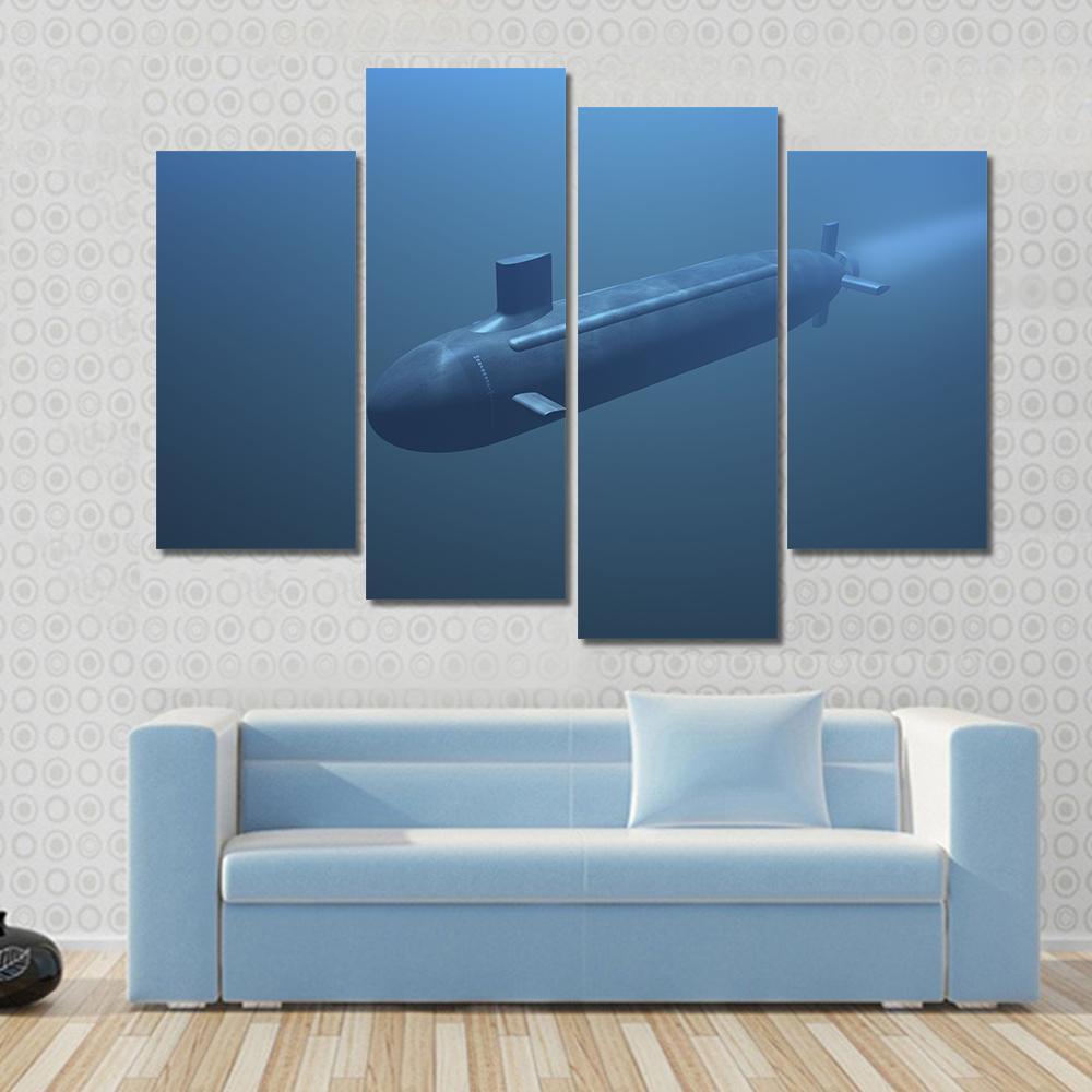 Submarine Under Water Front View Canvas Wall Art-4 Pop-Gallery Wrap-50" x 32"-Tiaracle