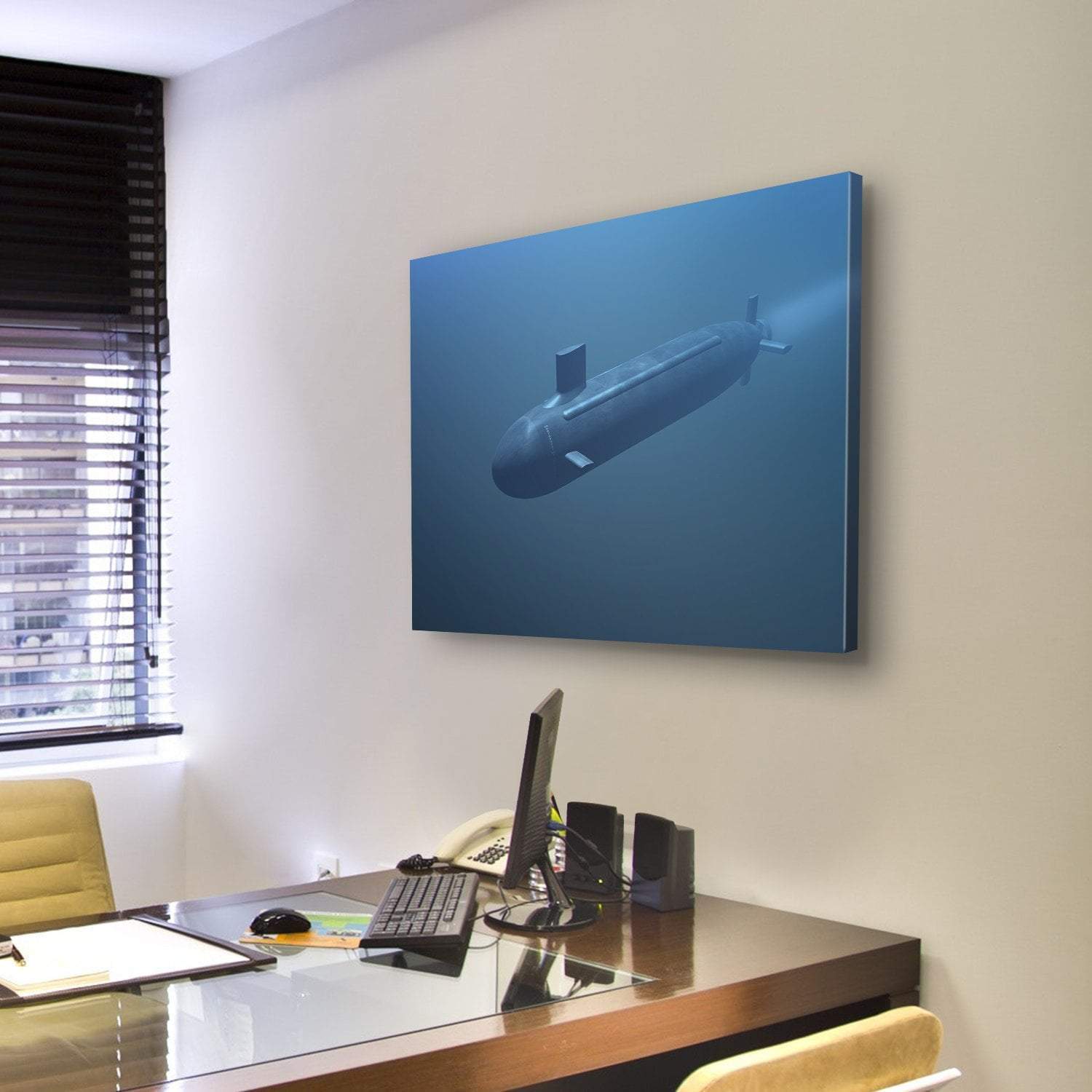 Submarine Under Water Front View Canvas Wall Art-3 Horizontal-Gallery Wrap-25" x 16"-Tiaracle