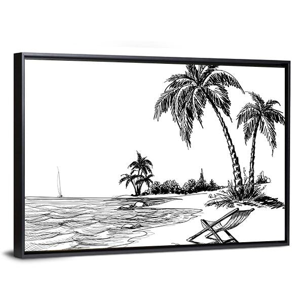 Summer Beach Pencil Drawing Canvas Wall Art-3 Horizontal-Gallery Wrap-25" x 16"-Tiaracle