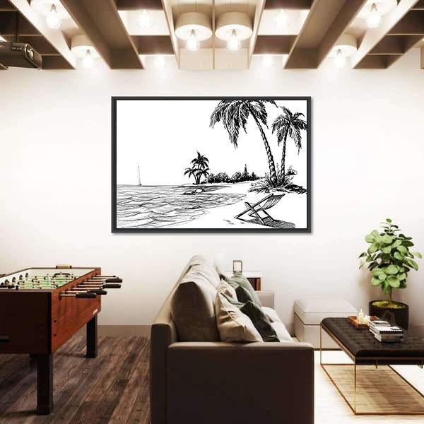 Summer Beach Pencil Drawing Canvas Wall Art-3 Horizontal-Gallery Wrap-25" x 16"-Tiaracle