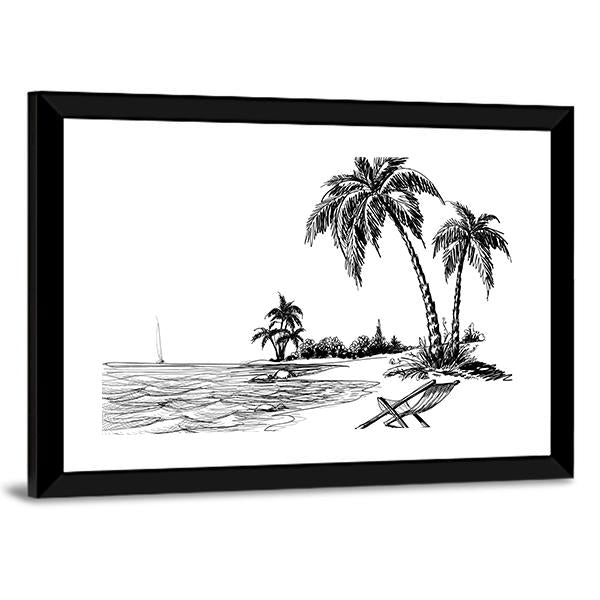 Summer Beach Pencil Drawing Canvas Wall Art-3 Horizontal-Gallery Wrap-25" x 16"-Tiaracle