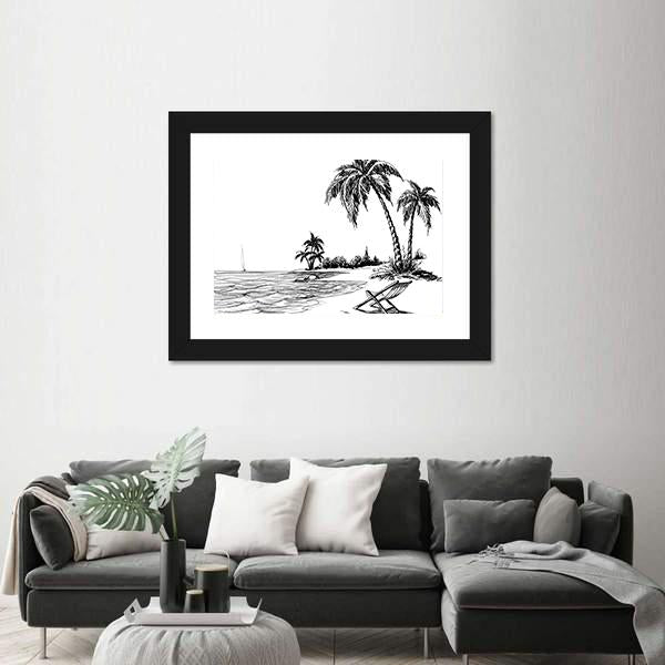 Summer Beach Pencil Drawing Canvas Wall Art-3 Horizontal-Gallery Wrap-25" x 16"-Tiaracle