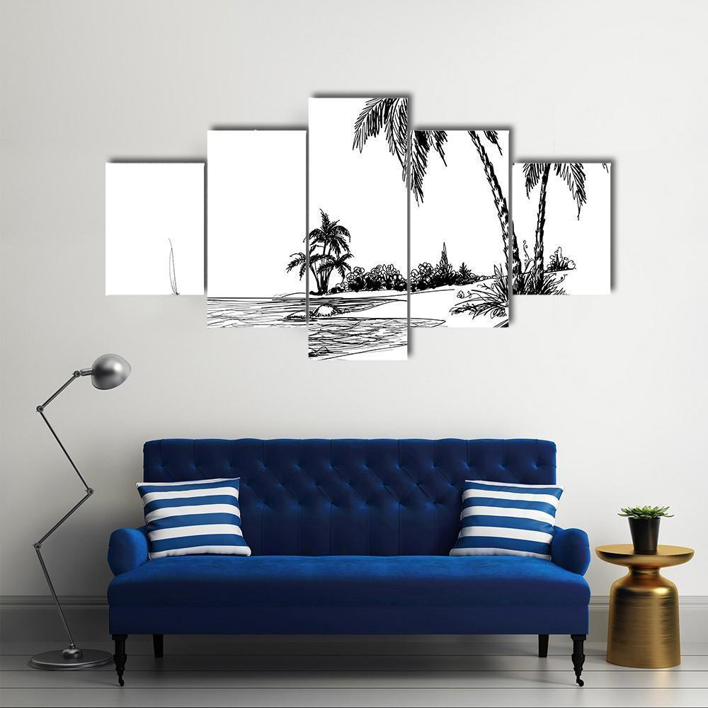Summer Beach Pencil Drawing Canvas Wall Art-5 Star-Gallery Wrap-62" x 32"-Tiaracle
