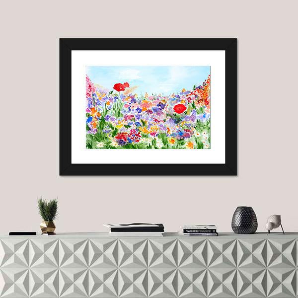 Summer Flowers In Garden Canvas Wall Art-1 Piece-Framed Print-20" x 16"-Tiaracle