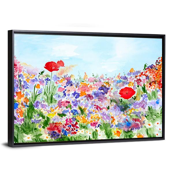 Summer Flowers In Garden Canvas Wall Art-3 Horizontal-Gallery Wrap-25" x 16"-Tiaracle