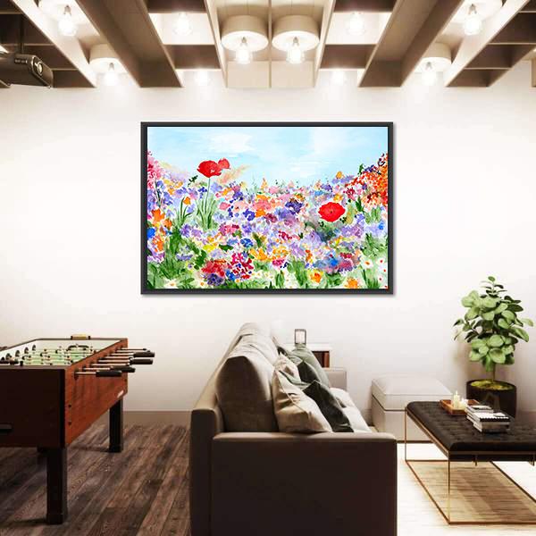 Summer Flowers In Garden Canvas Wall Art-3 Horizontal-Gallery Wrap-25" x 16"-Tiaracle