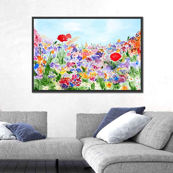 Summer Flowers In Garden Canvas Wall Art-3 Horizontal-Gallery Wrap-25" x 16"-Tiaracle