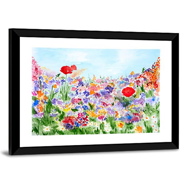 Summer Flowers In Garden Canvas Wall Art-3 Horizontal-Gallery Wrap-25" x 16"-Tiaracle