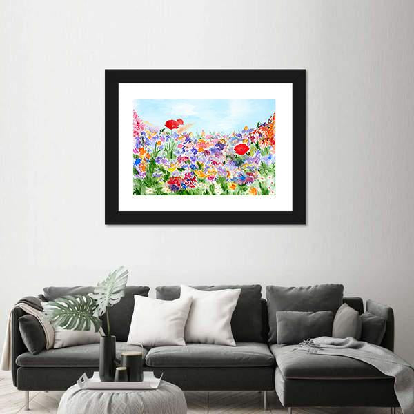 Summer Flowers In Garden Canvas Wall Art-3 Horizontal-Gallery Wrap-25" x 16"-Tiaracle