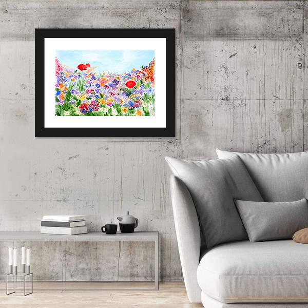 Summer Flowers In Garden Canvas Wall Art-3 Horizontal-Gallery Wrap-25" x 16"-Tiaracle