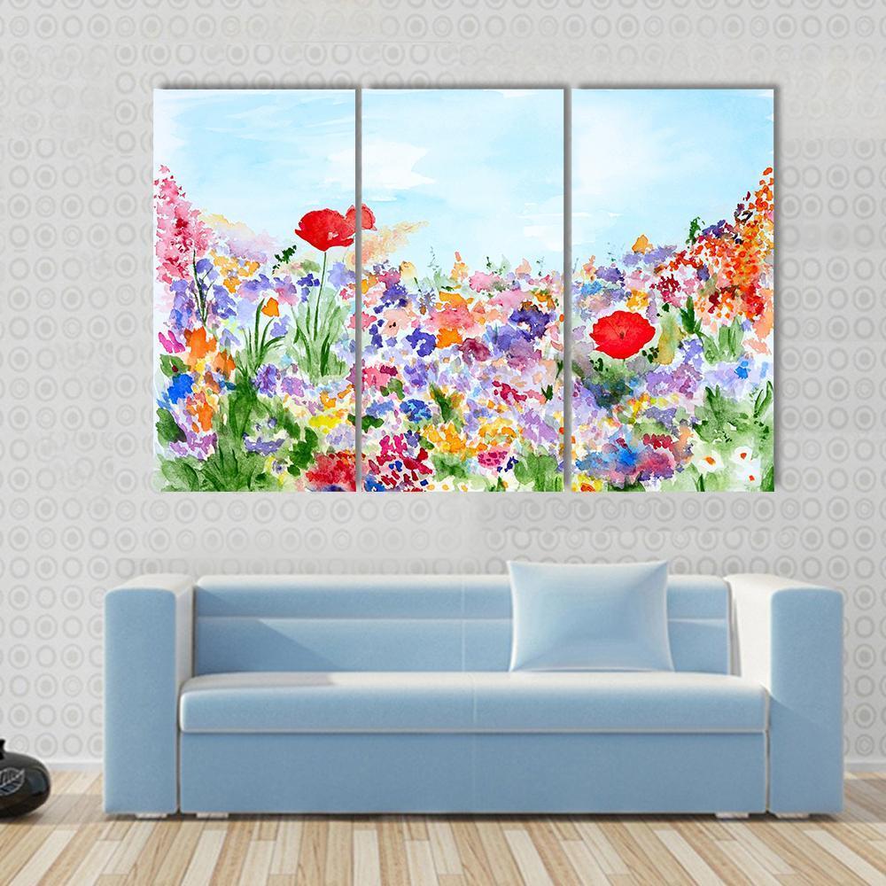 Summer Flowers In Garden Canvas Wall Art-3 Horizontal-Gallery Wrap-37" x 24"-Tiaracle