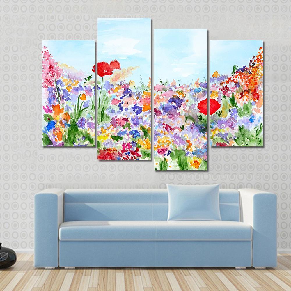 Summer Flowers In Garden Canvas Wall Art-4 Pop-Gallery Wrap-50" x 32"-Tiaracle