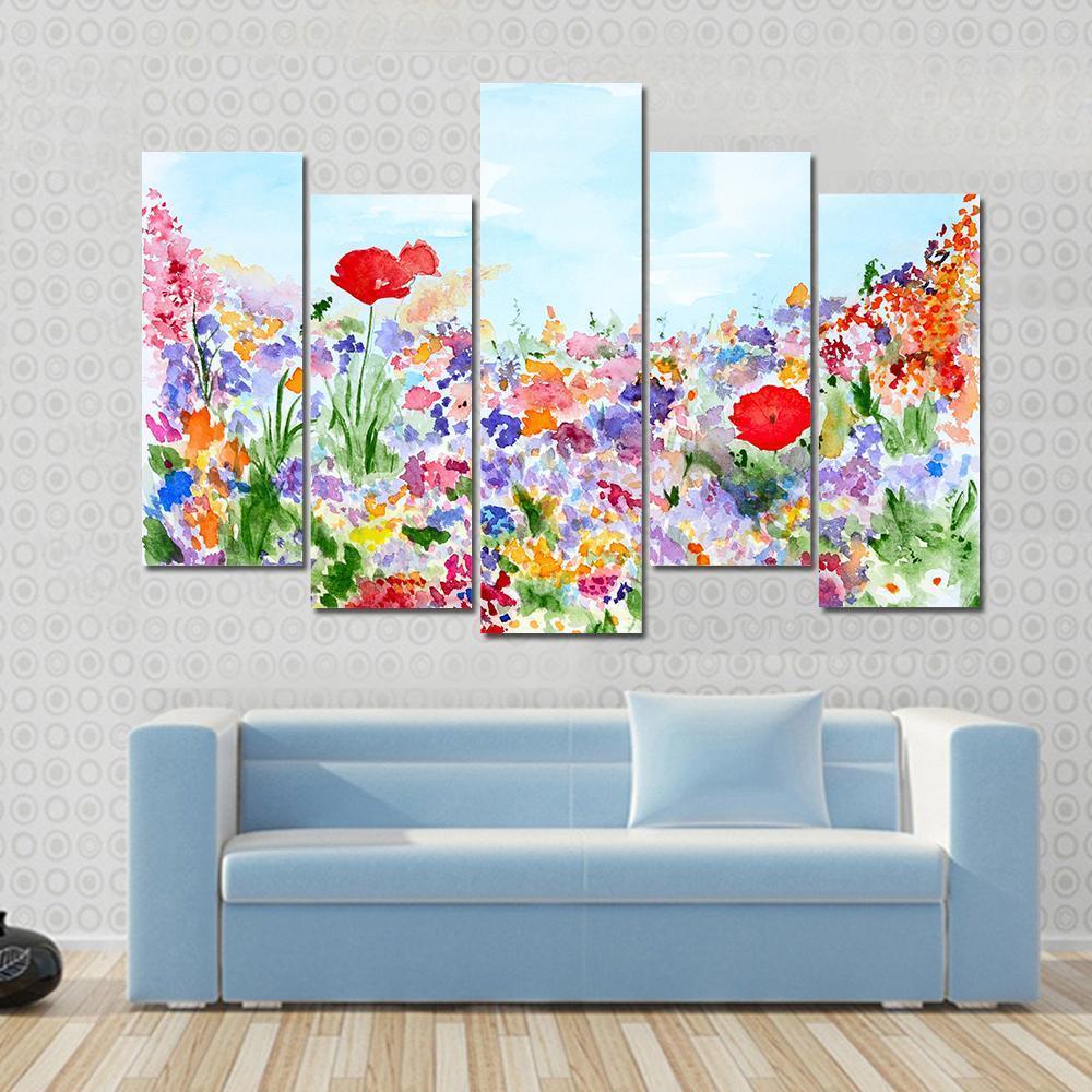 Summer Flowers In Garden Canvas Wall Art-5 Pop-Gallery Wrap-47" x 32"-Tiaracle