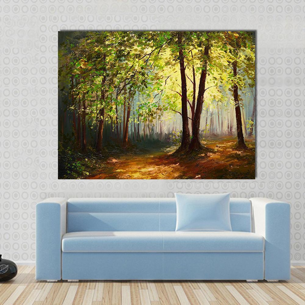 Summer Forest Abstract Canvas Wall Art-1 Piece-Gallery Wrap-48" x 32"-Tiaracle