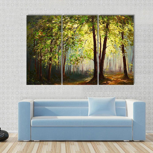 Summer Forest Abstract Canvas Wall Art-3 Horizontal-Gallery Wrap-37" x 24"-Tiaracle