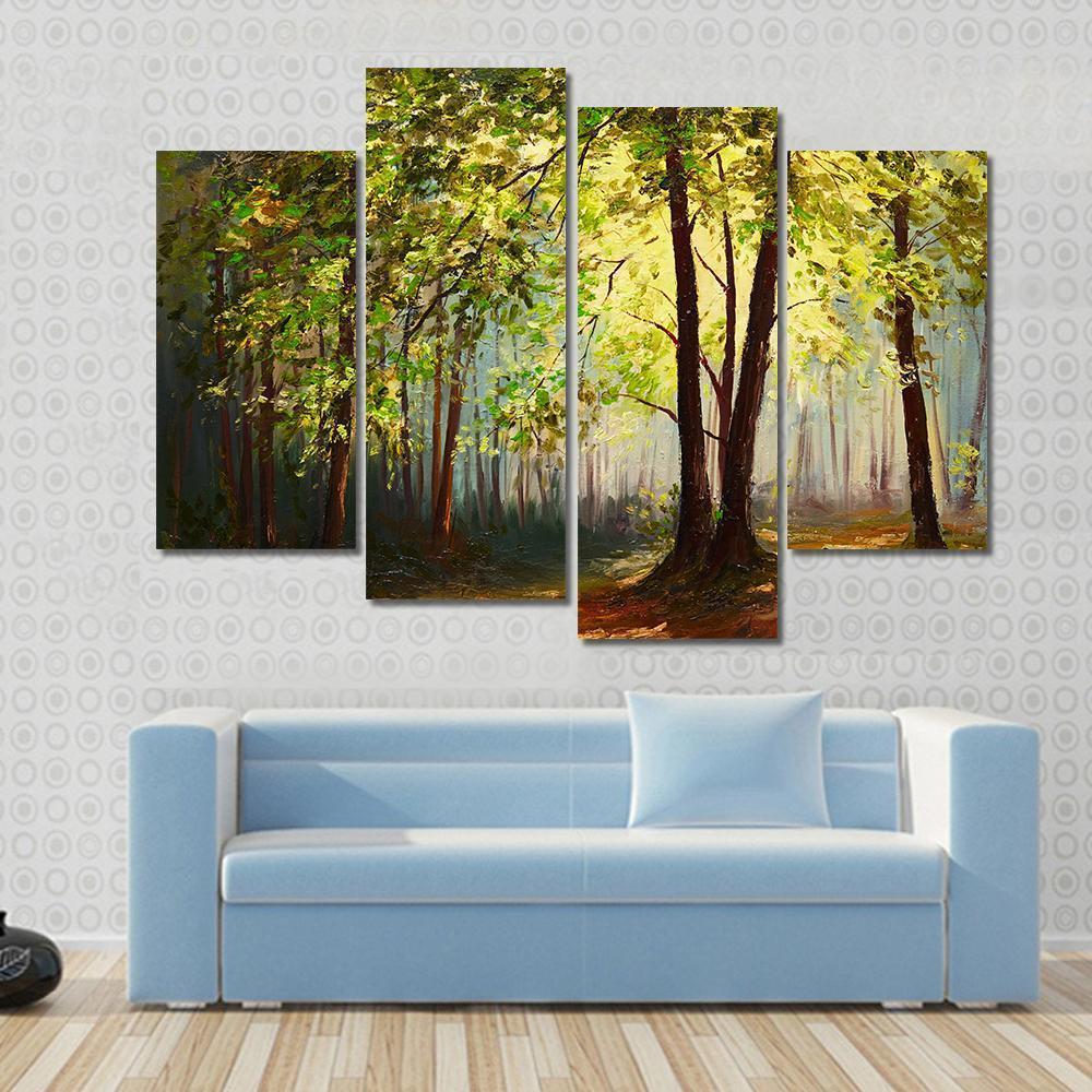 Summer Forest Abstract Canvas Wall Art-4 Pop-Gallery Wrap-50" x 32"-Tiaracle