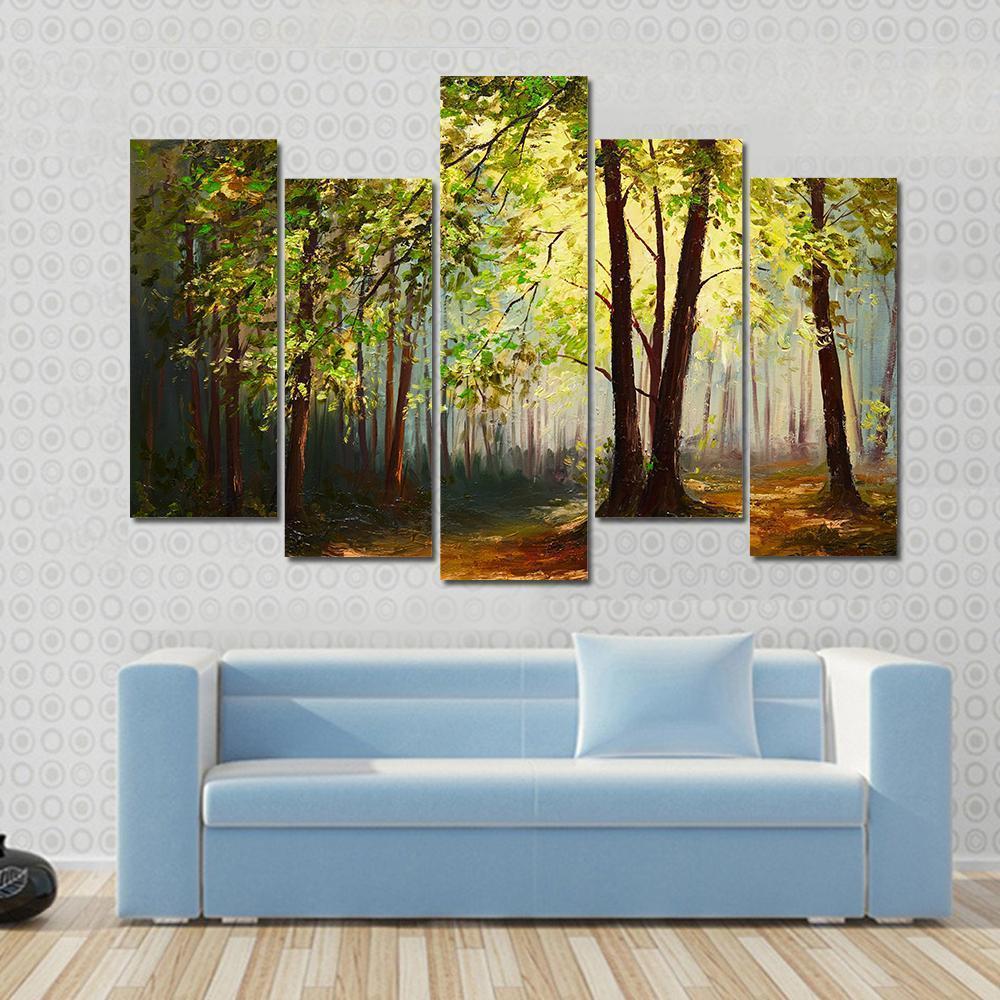 Summer Forest Abstract Canvas Wall Art-5 Pop-Gallery Wrap-47" x 32"-Tiaracle