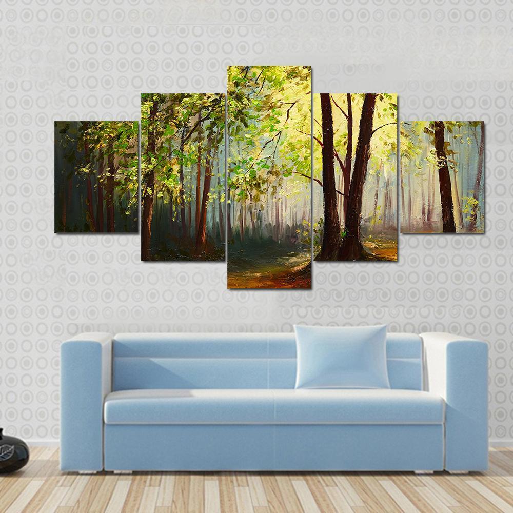 Summer Forest Abstract Canvas Wall Art-5 Star-Gallery Wrap-62" x 32"-Tiaracle