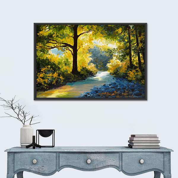 Summer Forest Meadow With Violets Yellow Trees Canvas Wall Art-1 Piece-Floating Frame-24" x 16"-Tiaracle