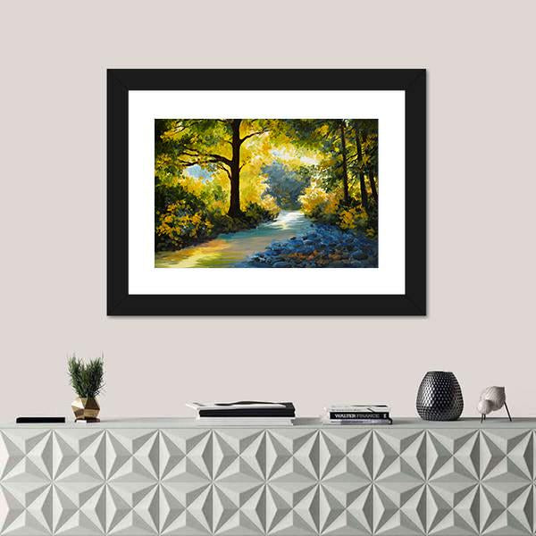 Summer Forest Meadow With Violets Yellow Trees Canvas Wall Art-1 Piece-Framed Print-20" x 16"-Tiaracle