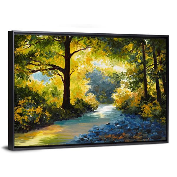 Summer Forest Meadow With Violets Yellow Trees Canvas Wall Art-3 Horizontal-Gallery Wrap-25" x 16"-Tiaracle