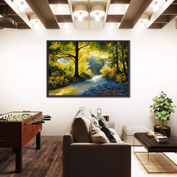 Summer Forest Meadow With Violets Yellow Trees Canvas Wall Art-3 Horizontal-Gallery Wrap-25" x 16"-Tiaracle