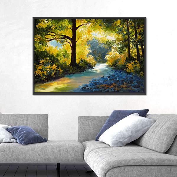 Summer Forest Meadow With Violets Yellow Trees Canvas Wall Art-3 Horizontal-Gallery Wrap-25" x 16"-Tiaracle