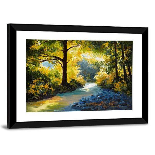 Summer Forest Meadow With Violets Yellow Trees Canvas Wall Art-3 Horizontal-Gallery Wrap-25" x 16"-Tiaracle