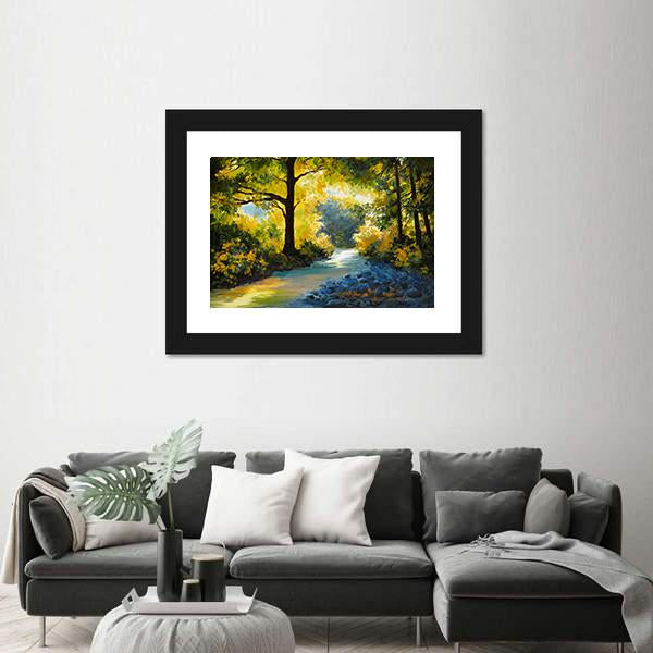 Summer Forest Meadow With Violets Yellow Trees Canvas Wall Art-3 Horizontal-Gallery Wrap-25" x 16"-Tiaracle